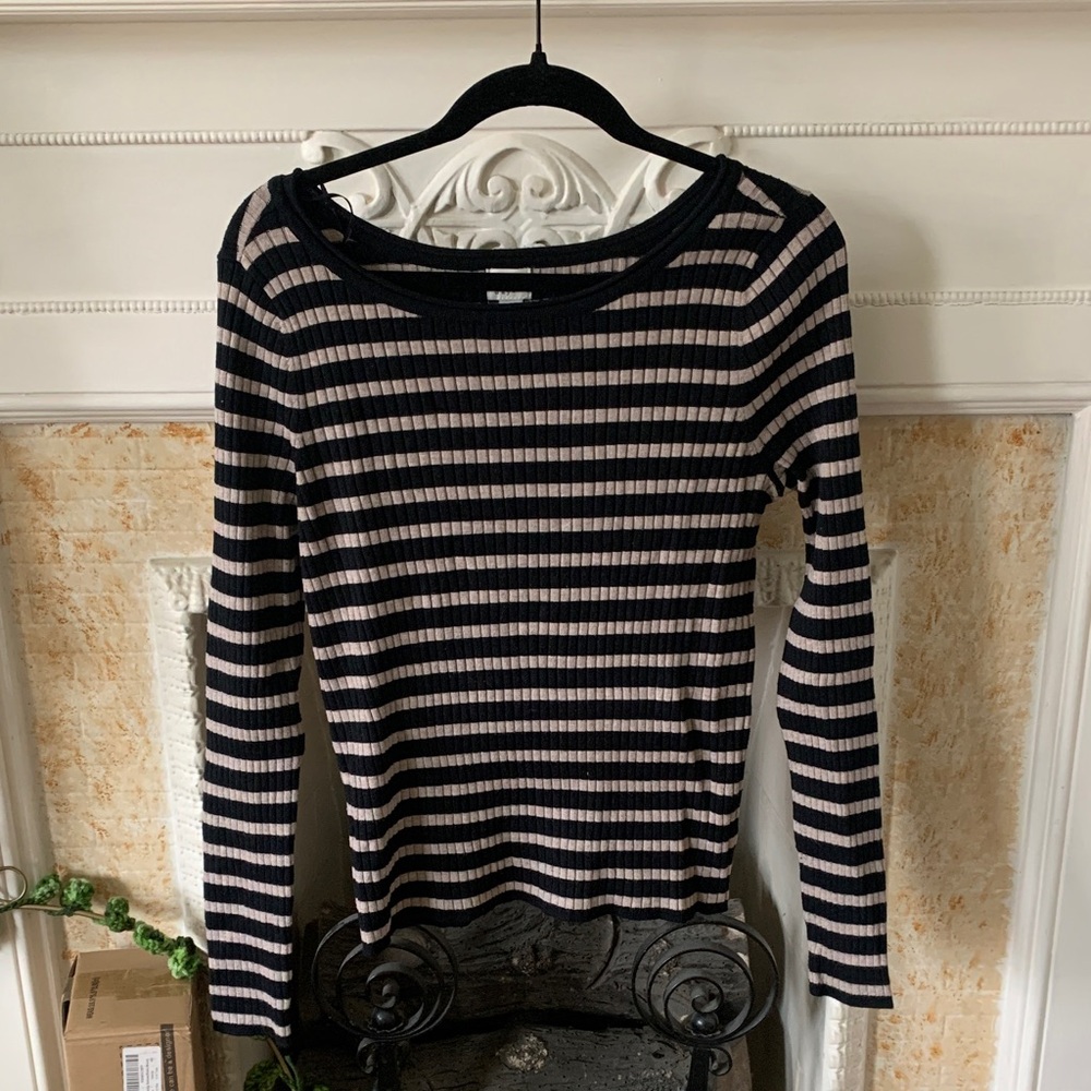 a new day Black and Beige Ribbed Stripe Long Sleeve Top